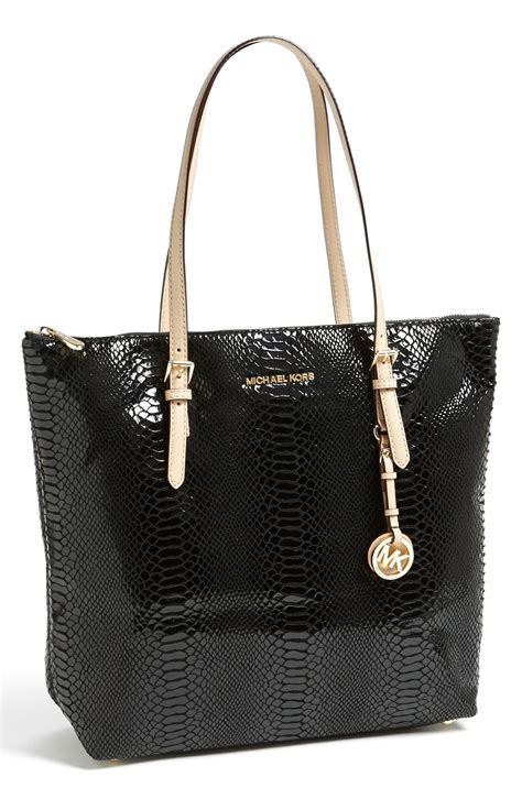 michael kors purs black|Michael Kors black patent tote.